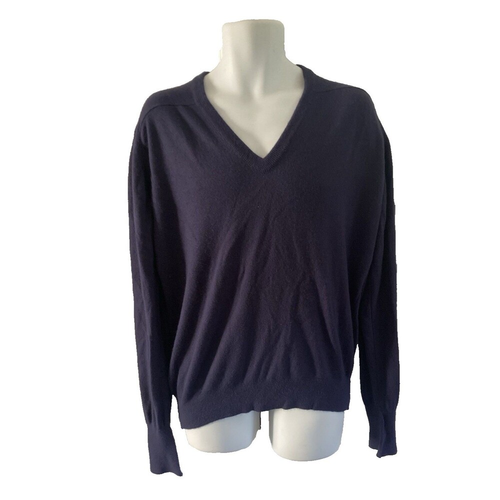 VTG Duvet Knit Sweater Mens XL Blue V-Neck Long Sleeve Preppy Grandpa Made USA
